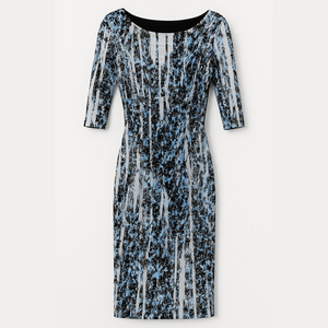 Carmen Marc Valvo Blue and Black Long Sleeve Dress
